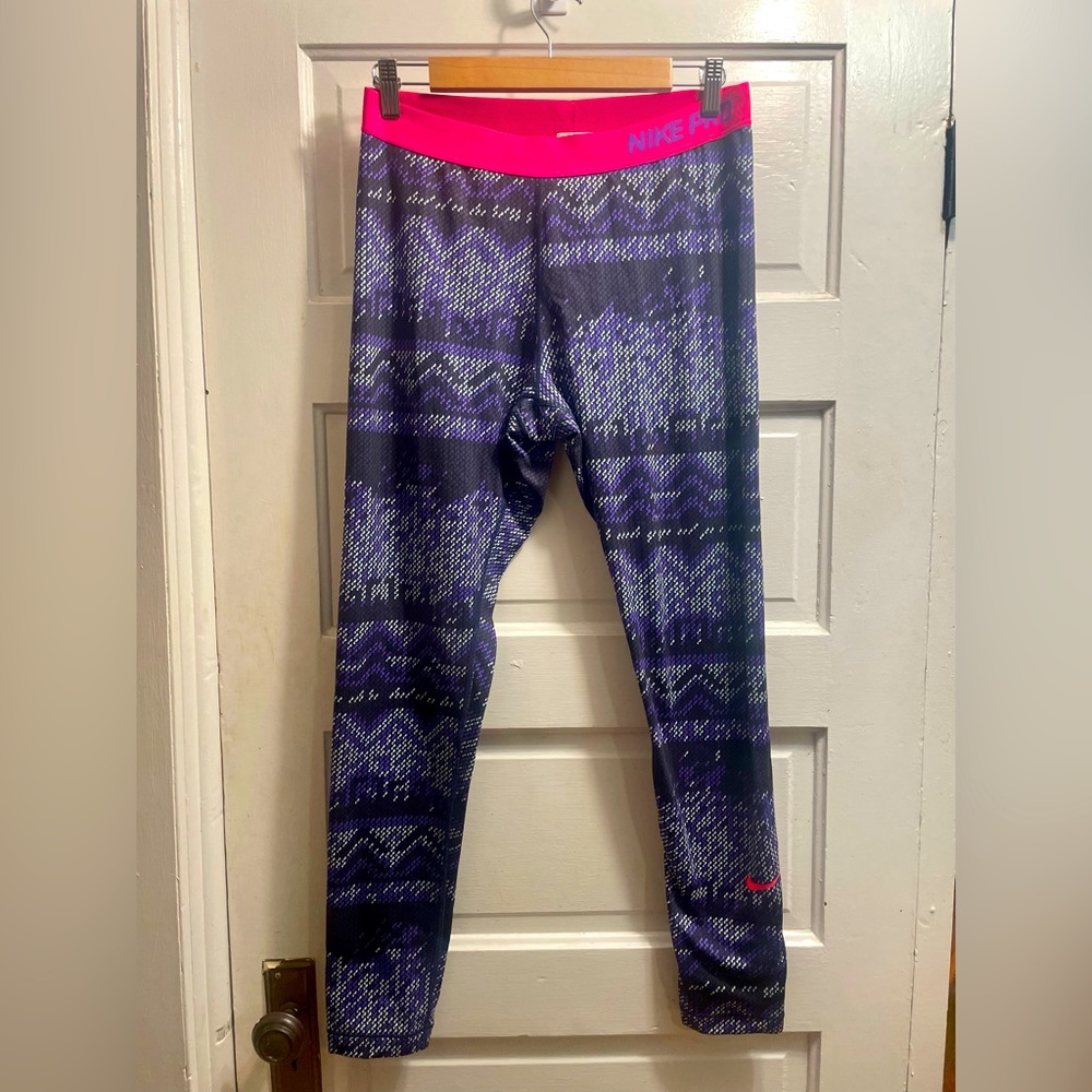NIKE Pro Women Nordic Printed Full Tight 622317 Purple 451 Size XL
